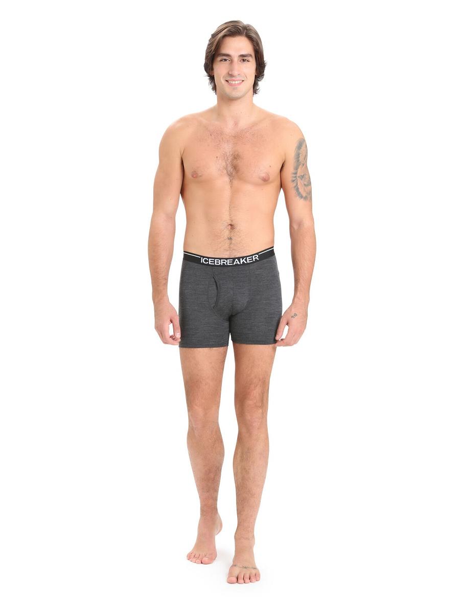 Bielizny Icebreaker Merino Anatomica Boxers With Fly Męskie Czarne Szare | PL 1639GSOL